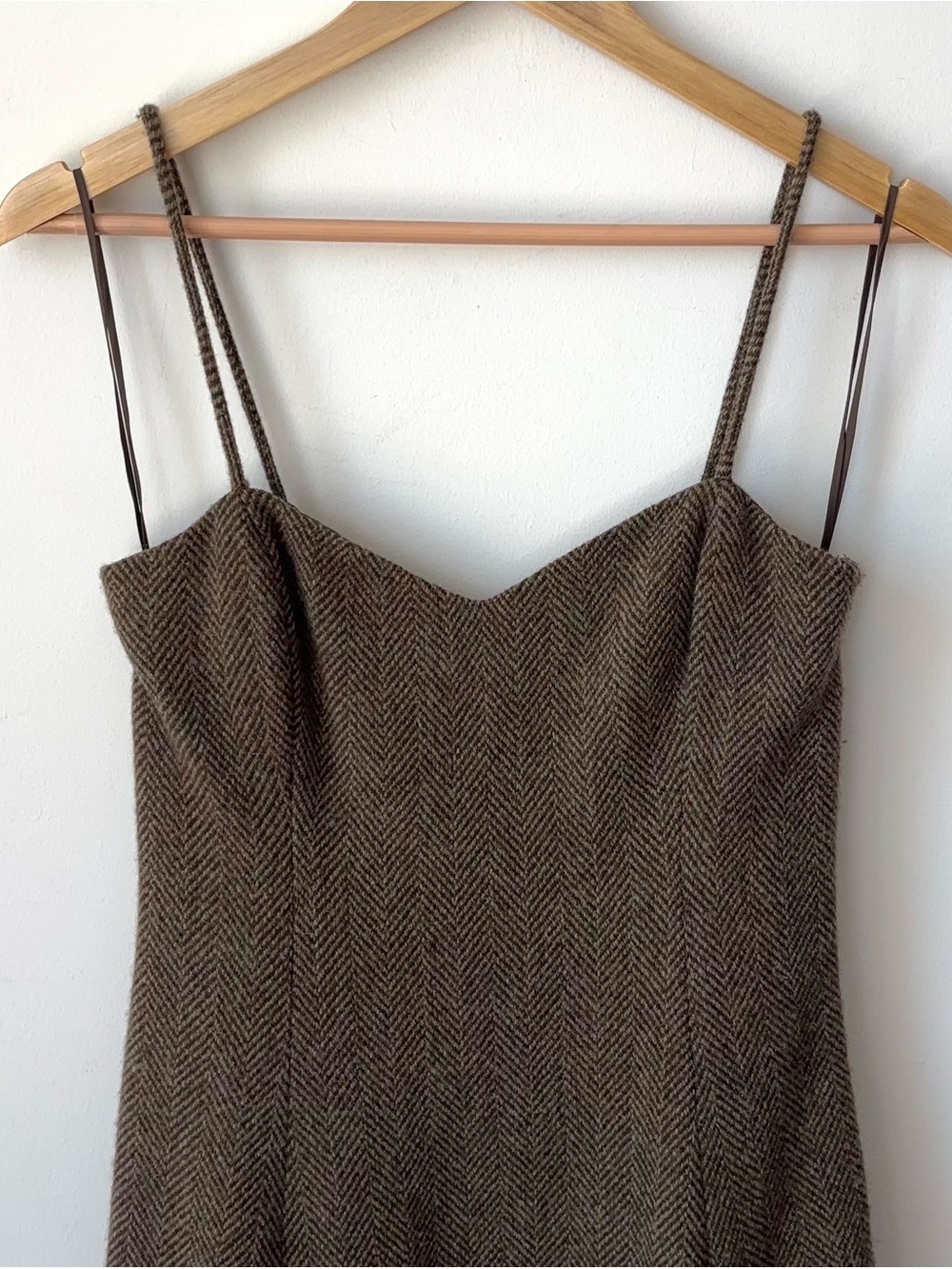 Vintage Ralph Lauren 100% Wool Herringbone Tweed Slip Dress Size 2 Blue Label - Picture 4 of 14